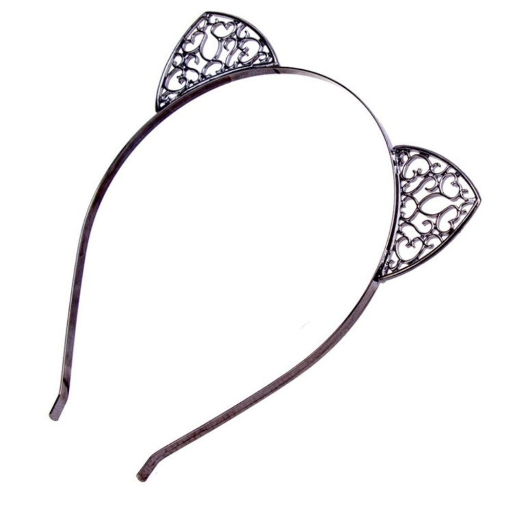 Cat Ear Crown Black Hearts Headband Hair Band Rhinestone Hollow Crystal Bezel
